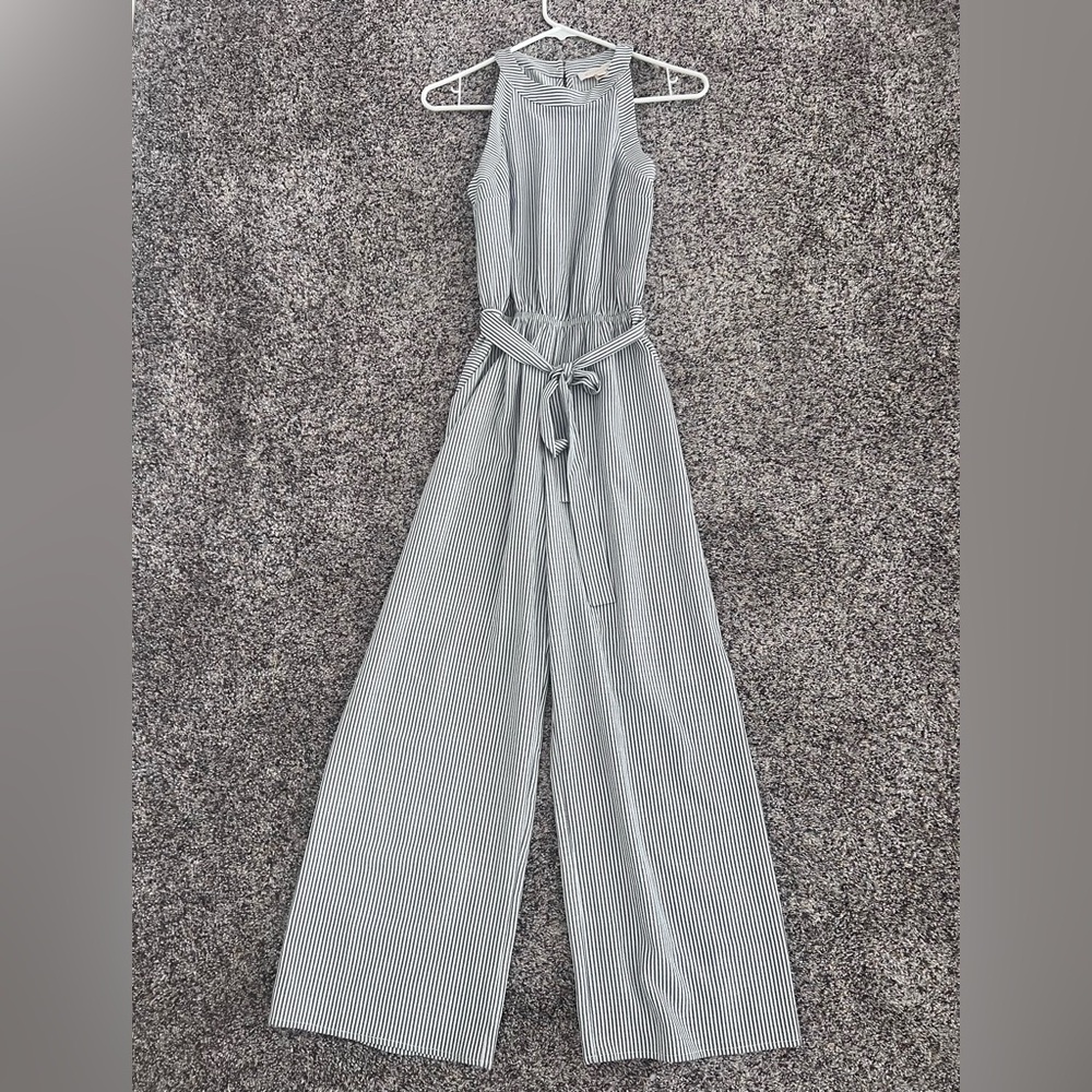 Monteau Black and White Striped Romper Jumpsuit with Pockets